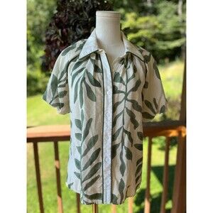 Entro Botanical Puff Sleeve Button Down Blouse Size M